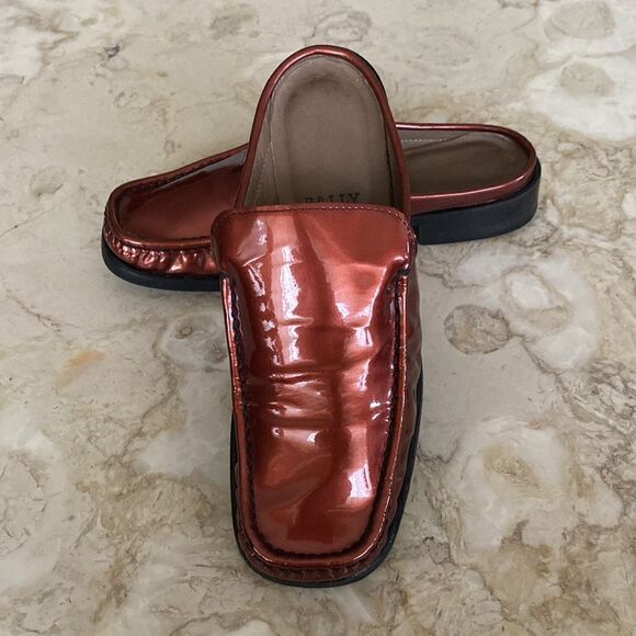 Bally Talky Mules Bronze Patent Leather Slip On Shoes Open Back - Picture 3 of 11